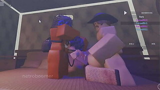 ROBLOX: Lascivious femboy acquires encounter drilled and gang team-fucked by 2 wide schlongs