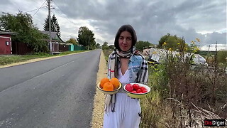 I asked Farmer lassie to show whence that babe grows wet fruits and vegetables...