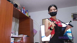 That babe tries on her underclothes in obverse of me so I have an opportunity to fuck her and I fuck her wheen times