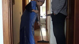 A Muslim cleaning maid is disturbed when this babe sees his vast dark ramrod